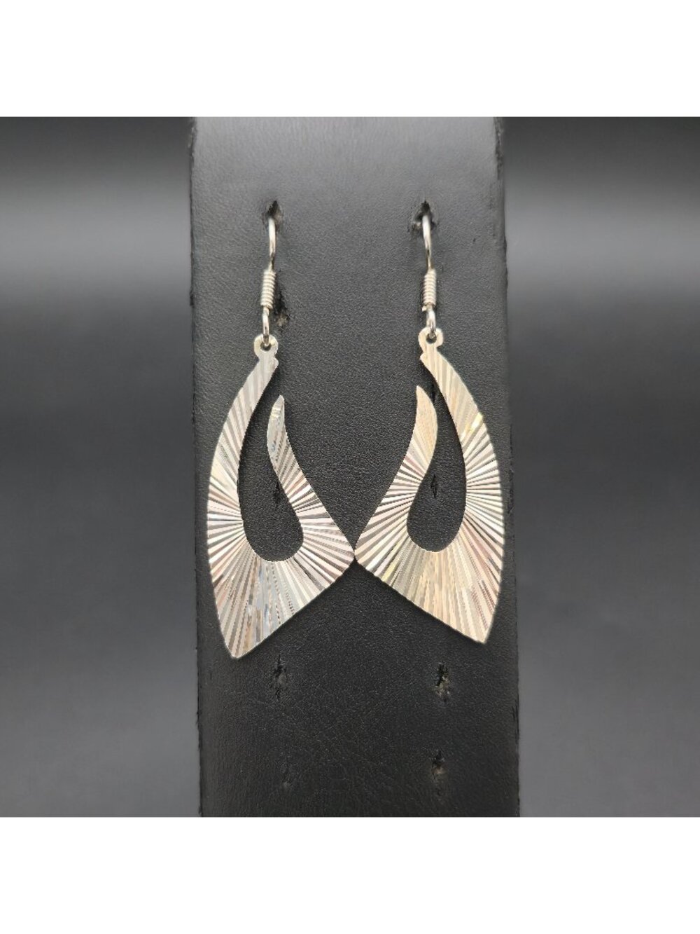 Sterling Silver Diamond Cut Sunburst Open Teardrop Dangle Earrings A8888